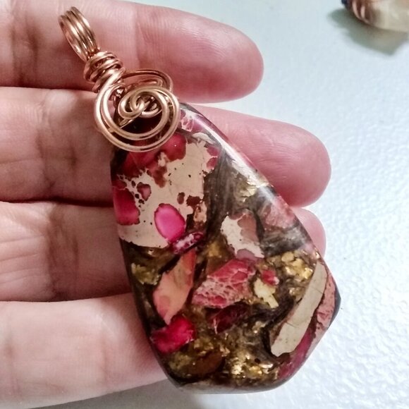 HANDMADE! One-of-a-kind Fuchsia Pink & Brown SeaSediment Jasper Pendant! - Picture 3 of 9